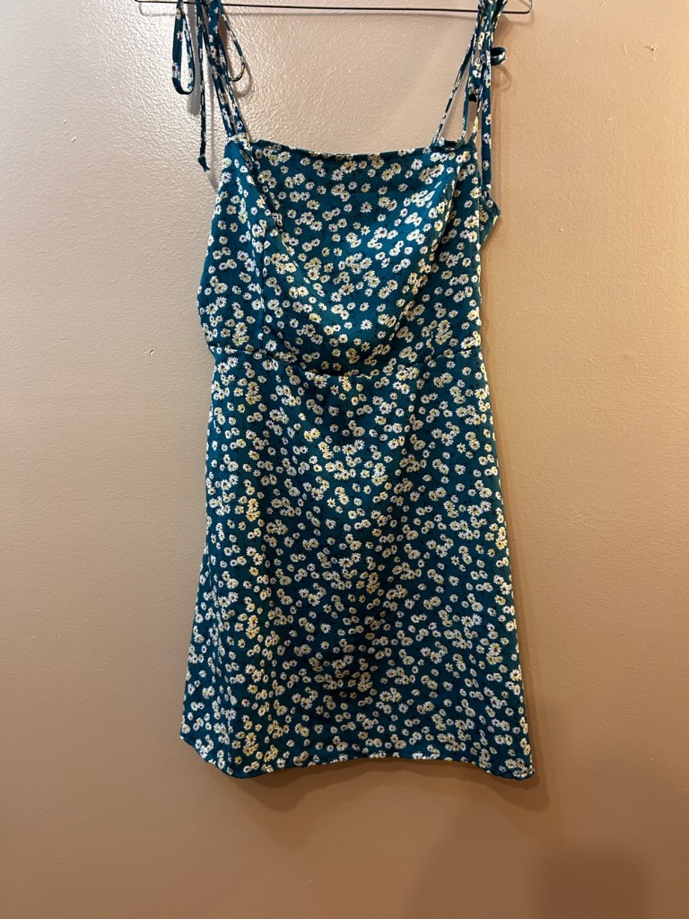 Zaful Teal Mini Dress with White Daisy Print